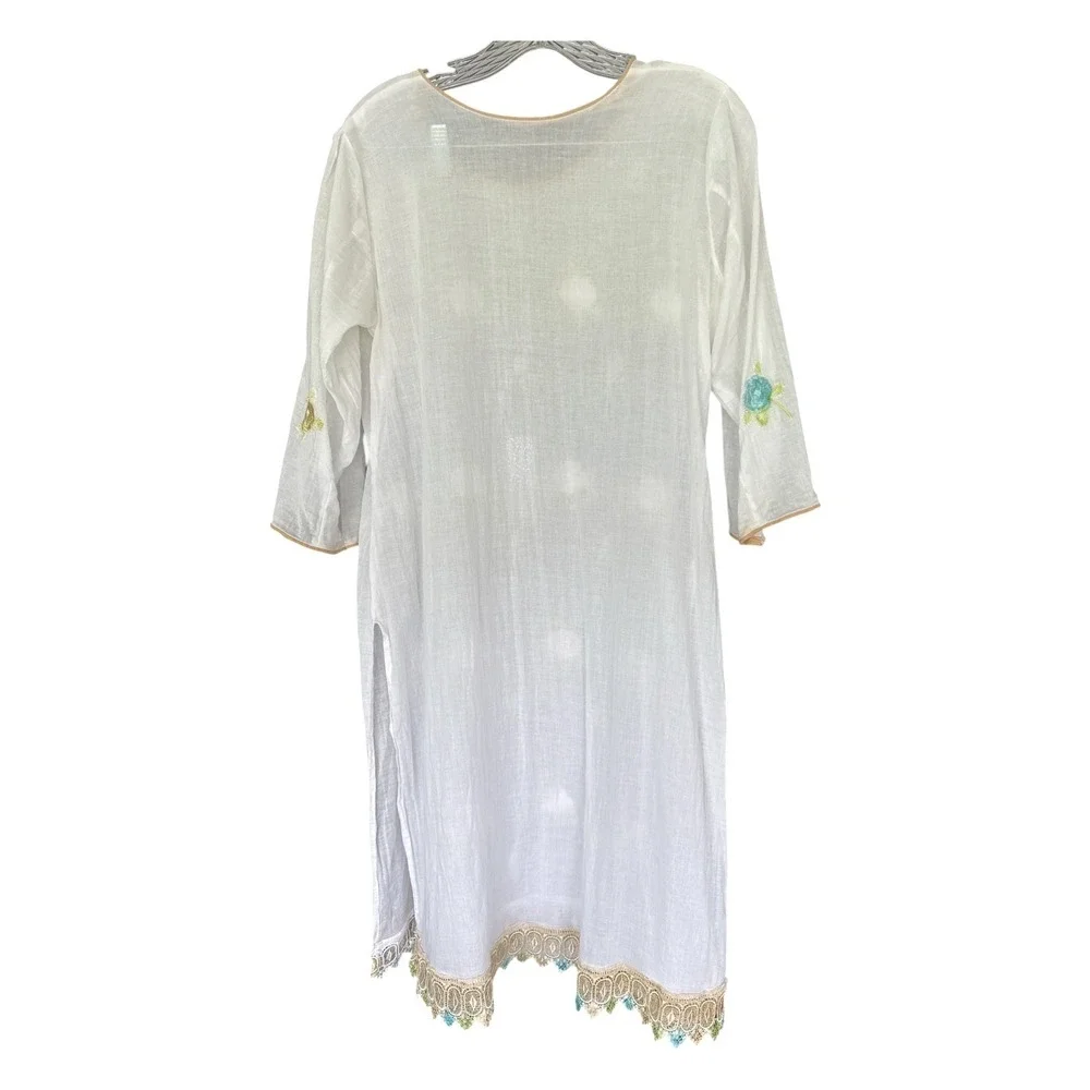 VTG Cottagecore Floral Embroidered Linen Midi Dress | white/Cream
